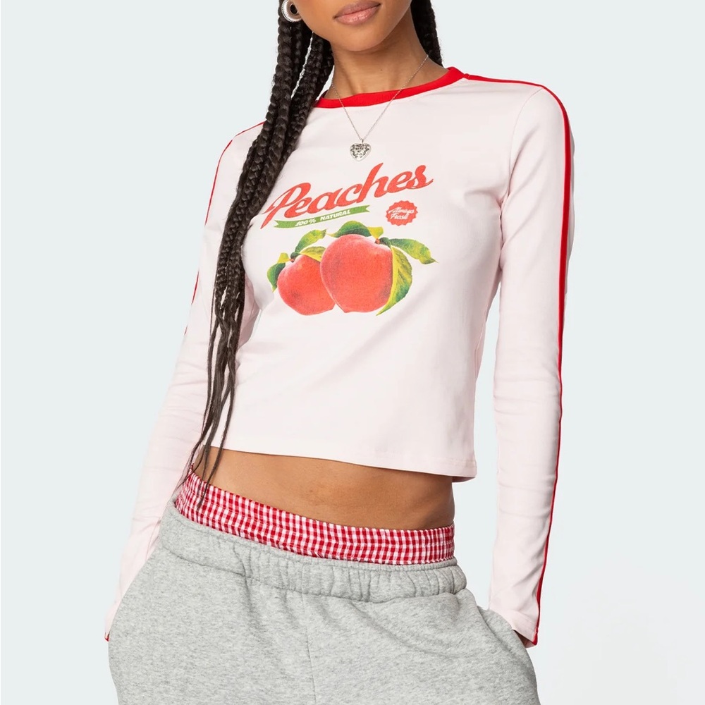 Edikted White and Red Long Sleeve Tee